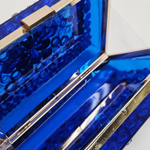 Handmade Pearl Chaos Blue Transparent Acrylic Clutch - Acid Rain - Picture 6 of 7
